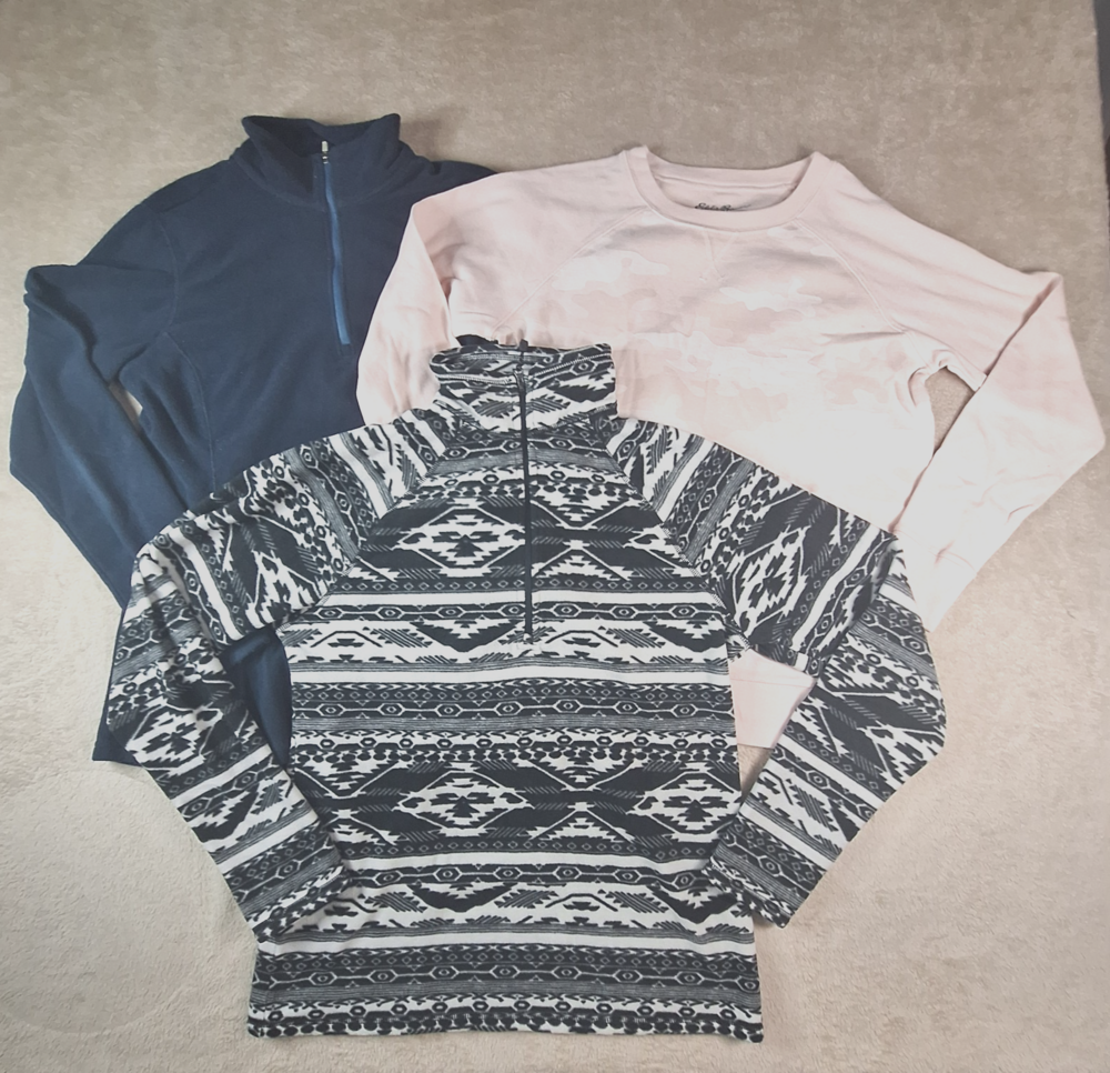 Eddie Bauer Sweater Lot 3 Women's Medium Aztec 1/4 Zip Camouflage Fleece Perform